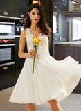 Rita A-Line V-neck Knee-Length Chiffon Wedding Dress With Lace Sequins UKP0017028