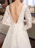 Ashlee Ball-Gown/Princess V-neck Chapel Train Satin Tulle Lace Wedding Dress With Sequins UKP0017029