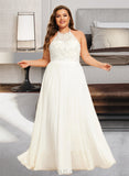 Belen A-Line High Neck Floor-Length Chiffon Lace Wedding Dress UKP0017031