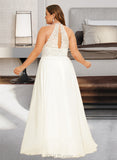 Belen A-Line High Neck Floor-Length Chiffon Lace Wedding Dress UKP0017031