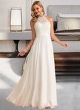 Belen A-Line High Neck Floor-Length Chiffon Lace Wedding Dress UKP0017031