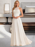 Belen A-Line High Neck Floor-Length Chiffon Lace Wedding Dress UKP0017031