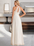 Belen A-Line High Neck Floor-Length Chiffon Lace Wedding Dress UKP0017031