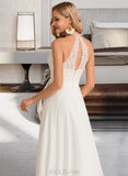 Belen A-Line High Neck Floor-Length Chiffon Lace Wedding Dress UKP0017031