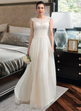 Juliana A-Line Scoop Neck Floor-Length Chiffon Lace Wedding Dress With Beading Sequins UKP0017032