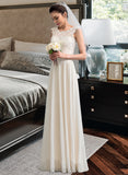 Juliana A-Line Scoop Neck Floor-Length Chiffon Lace Wedding Dress With Beading Sequins UKP0017032