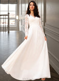 Maddison A-Line V-neck Floor-Length Chiffon Wedding Dress UKP0017033