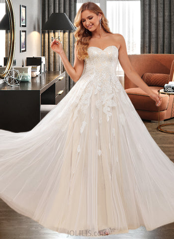 Laura A-Line Sweetheart Floor-Length Lace Wedding Dress With Sequins UKP0017034