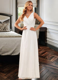 Ana A-Line V-neck Floor-Length Chiffon Wedding Dress With Lace UKP0017036