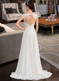 Ashtyn A-Line V-neck Sweep Train Chiffon Lace Wedding Dress With Split Front UKP0017037