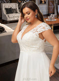 Ashtyn A-Line V-neck Sweep Train Chiffon Lace Wedding Dress With Split Front UKP0017037