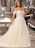 Kaya Ball-Gown/Princess Off-the-Shoulder Court Train Tulle Lace Wedding Dress With Sequins UKP0017038