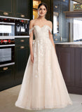 Ariana Ball-Gown/Princess Off-the-Shoulder Chapel Train Tulle Lace Wedding Dress UKP0017039