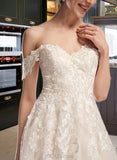 Ariana Ball-Gown/Princess Off-the-Shoulder Chapel Train Tulle Lace Wedding Dress UKP0017039