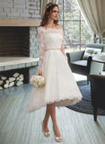 Kenley A-Line Off-the-Shoulder Asymmetrical Lace Wedding Dress With Beading UKP0017040