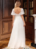 Reina A-Line V-neck Floor-Length Tulle Lace Wedding Dress With Lace Beading Sequins UKP0017041