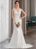 Yaritza Trumpet/Mermaid V-neck Court Train Chiffon Lace Wedding Dress UKP0017043