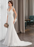 Yaritza Trumpet/Mermaid V-neck Court Train Chiffon Lace Wedding Dress UKP0017043