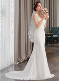 Yaritza Trumpet/Mermaid V-neck Court Train Chiffon Lace Wedding Dress UKP0017043