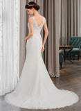 Yaritza Trumpet/Mermaid V-neck Court Train Chiffon Lace Wedding Dress UKP0017043