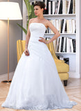 Tricia Ball-Gown/Princess Strapless Chapel Train Organza Wedding Dress With Lace Beading UKP0017044