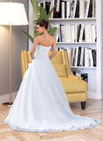 Tricia Ball-Gown/Princess Strapless Chapel Train Organza Wedding Dress With Lace Beading UKP0017044