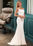 Leia Trumpet/Mermaid Square Neckline Sweep Train Chiffon Wedding Dress With Lace UKP0017045