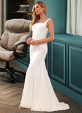 Leia Trumpet/Mermaid Square Neckline Sweep Train Chiffon Wedding Dress With Lace UKP0017045