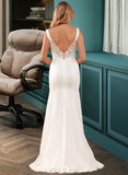 Leia Trumpet/Mermaid Square Neckline Sweep Train Chiffon Wedding Dress With Lace UKP0017045