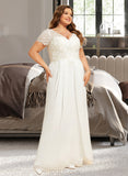 Kaitlynn A-Line V-neck Floor-Length Chiffon Wedding Dress With Lace UKP0017046