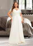 Kaitlynn A-Line V-neck Floor-Length Chiffon Wedding Dress With Lace UKP0017046