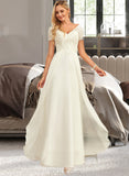 Kaitlynn A-Line V-neck Floor-Length Chiffon Wedding Dress With Lace UKP0017046