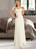 Kaitlynn A-Line V-neck Floor-Length Chiffon Wedding Dress With Lace UKP0017046