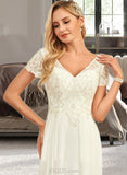 Kaitlynn A-Line V-neck Floor-Length Chiffon Wedding Dress With Lace UKP0017046