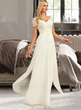 Kaitlynn A-Line V-neck Floor-Length Chiffon Wedding Dress With Lace UKP0017046