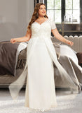 Kaitlynn A-Line V-neck Floor-Length Chiffon Wedding Dress With Lace UKP0017046