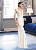 Valerie Sheath/Column V-neck Court Train Stretch Crepe Wedding Dress With Sequins UKP0017047