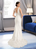 Valerie Sheath/Column V-neck Court Train Stretch Crepe Wedding Dress With Sequins UKP0017047