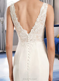 Valerie Sheath/Column V-neck Court Train Stretch Crepe Wedding Dress With Sequins UKP0017047