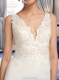 Valerie Sheath/Column V-neck Court Train Stretch Crepe Wedding Dress With Sequins UKP0017047