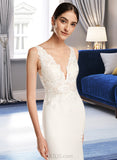 Valerie Sheath/Column V-neck Court Train Stretch Crepe Wedding Dress With Sequins UKP0017047