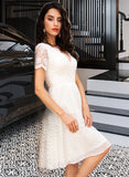 Gracelyn A-Line V-neck Knee-Length Chiffon Lace Wedding Dress UKP0017049