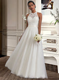 Kaylin A-Line Scoop Neck Floor-Length Tulle Charmeuse Lace Wedding Dress UKP0017050