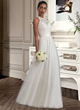 Kaylin A-Line Scoop Neck Floor-Length Tulle Charmeuse Lace Wedding Dress UKP0017050