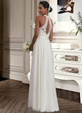 Kaylin A-Line Scoop Neck Floor-Length Tulle Charmeuse Lace Wedding Dress UKP0017050