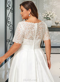 Ruby Ball-Gown/Princess Court Train Satin Lace Wedding Dress With Beading Sequins Pockets UKP0017052