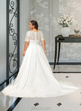 Ruby Ball-Gown/Princess Court Train Satin Lace Wedding Dress With Beading Sequins Pockets UKP0017052