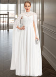 Henrietta A-Line High Neck Floor-Length Chiffon Lace Wedding Dress UKP0017053