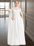 Henrietta A-Line High Neck Floor-Length Chiffon Lace Wedding Dress UKP0017053