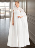 Henrietta A-Line High Neck Floor-Length Chiffon Lace Wedding Dress UKP0017053